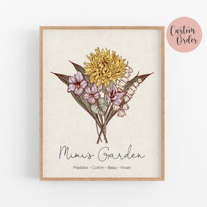 Custom Birthday Gift For Mom, Birth Flowers Family Bouquet Print, Christmas Gift for Grandma, Birth Month Flower Art, Personalized Digital