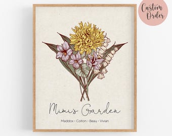 Custom Birthday Gift For Mom, Birth Flowers Family Bouquet Print, Christmas Gift for Grandma, Birth Month Flower Art, Personalized Digital