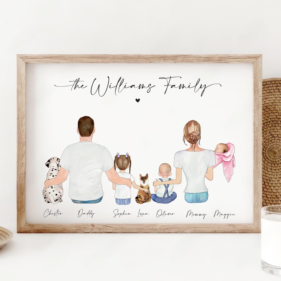 Custom Family Portrait Print – Personalized Illustrated Wall Art With ...