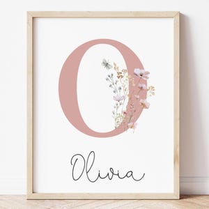 Custom Floral Initial Print, Wildflower Nursery Wall Art, Boho Watercolor Flower, Baby Girl Nursery Decor, Personalized Newborn Name Sign