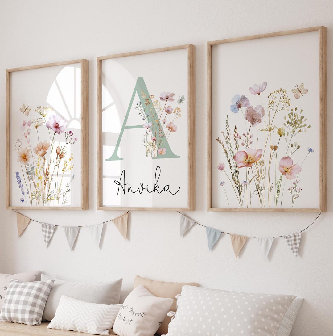 Floral Nursery Wall Art, Custom Wildflowers Prints, Boho Baby Girl ...