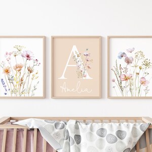 Floral Nursery Wall Art, Custom Wildflowers Prints, Boho Baby Girl ...