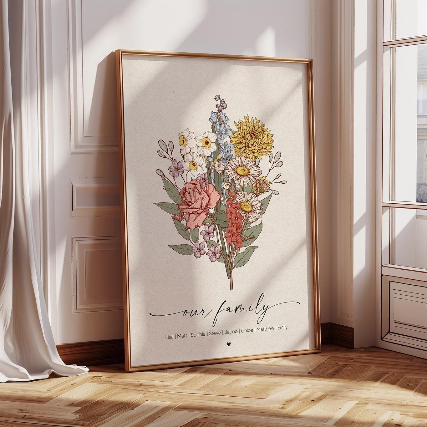 Birth Flowers Family Bouquet Print, Mothers Day Gift for Grandma, Birth Month Flower Art, Custom Birthday Gift For Mom, Personalized Digital