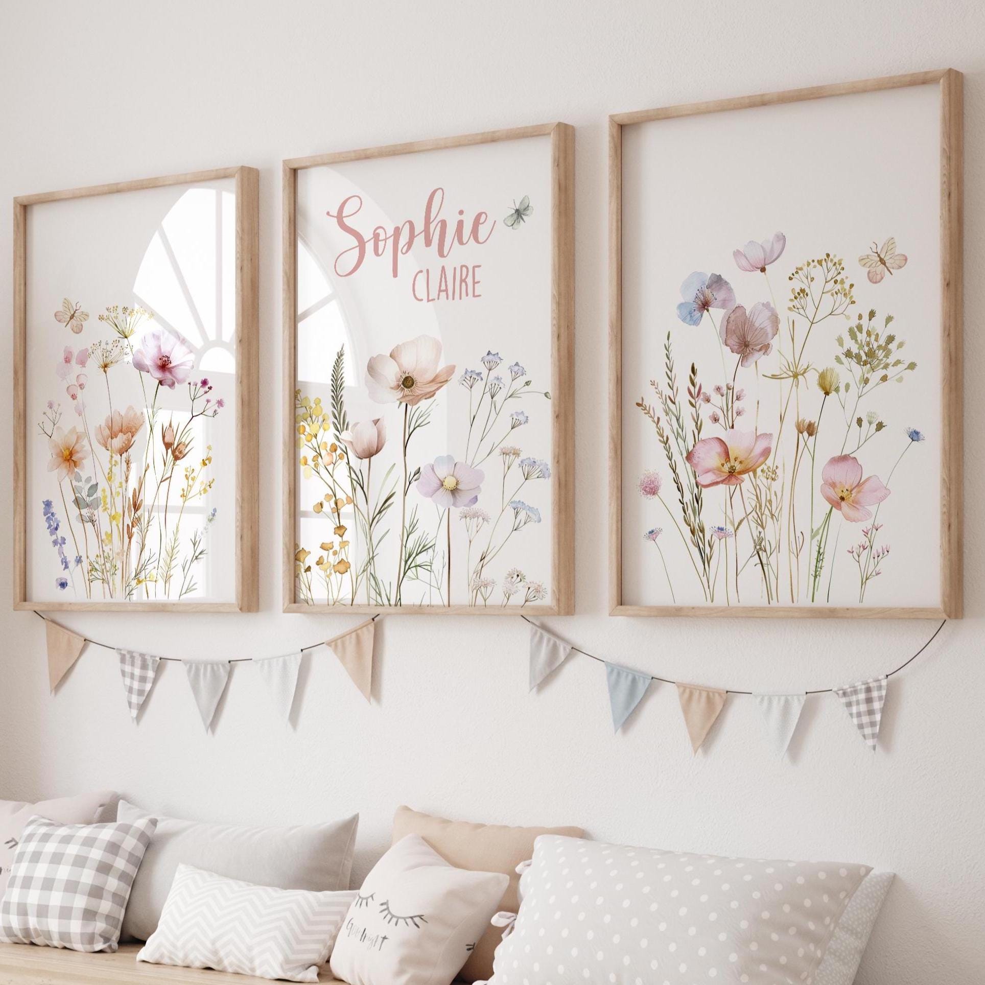 Floral Nursery Wall Art, Custom Wildflowers Prints, Boho Baby Girl ...