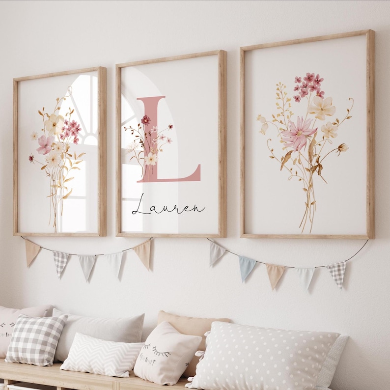 Custom Wildflowers Prints, Floral Nursery Wall Art, Boho Baby Girl ...