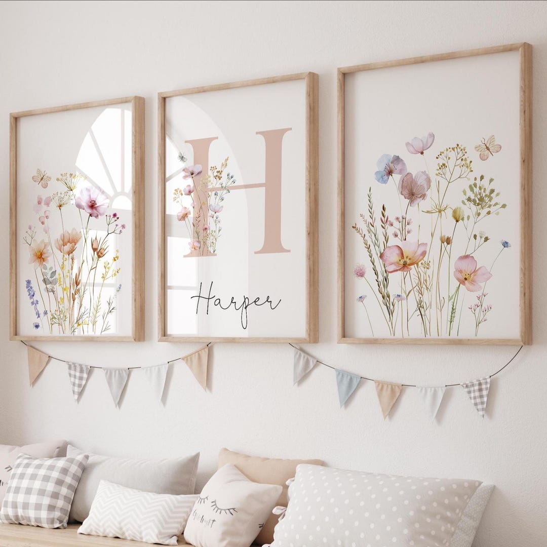 Custom Wildflowers Prints, Floral Baby Girl Nursery Wall Art, Newborn ...