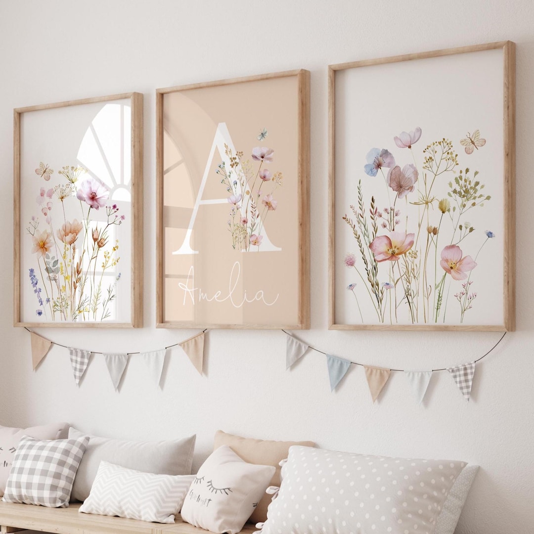 Wildflower Nursery Art, Set of 3 Prints, Boho Floral Decor (digital) - Etsy