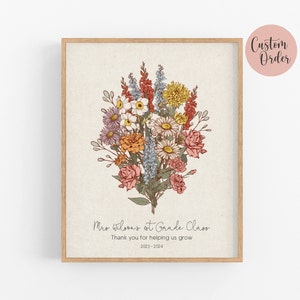 Teacher Appreciation Gift from Class, Birth Flower Students Bouquet Print, Personalized Teacher Gift, End of Year Teacher Present, Thank you