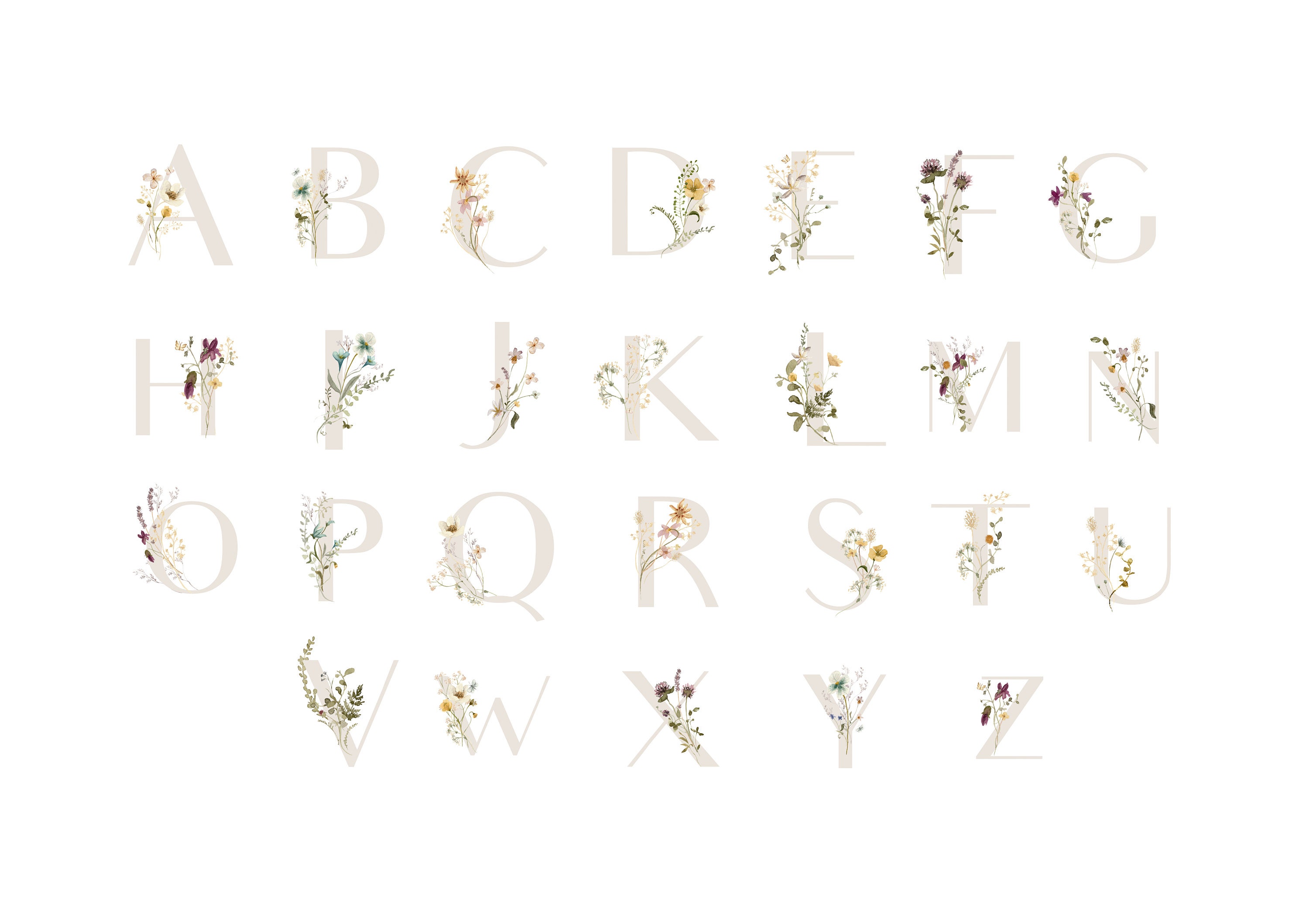 Flower Print, Custom Floral Letter, Printable Wall Art, Set of 2 Prints ...