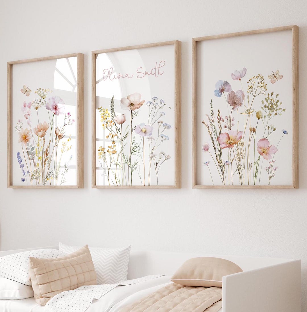 Custom Wildflower Nursery Prints Set, Boho Floral Watercolor Art ...
