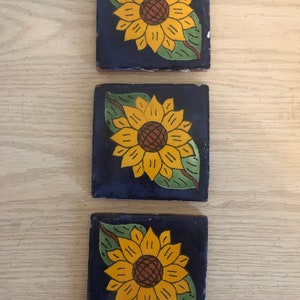 Mexican Glazed Sunflower Tiles (Set of 3 AS IS)