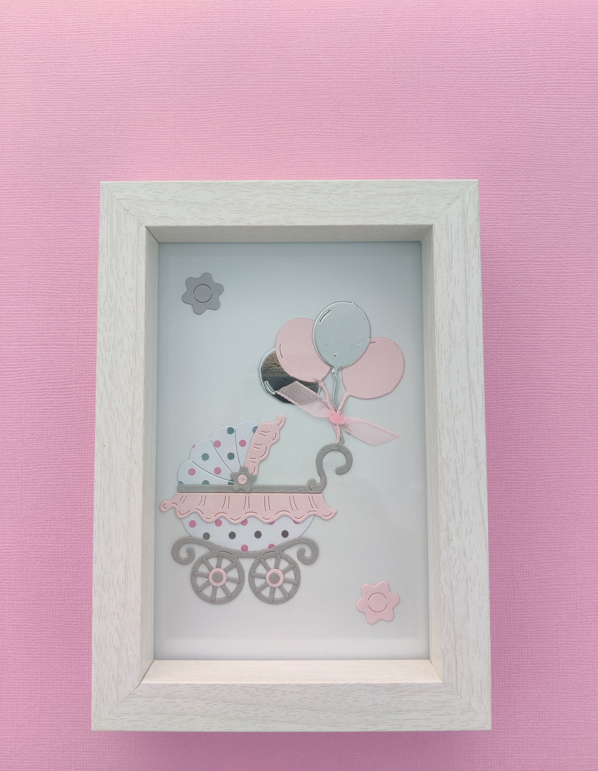 Cadre Bois Chambre Bébé Fille Landau Berceau Rose Argenté