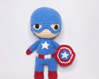 Crochet Captain America Toy, Cute Desk and Shelf Decor, Great for kids! - TARIFFS COVERED