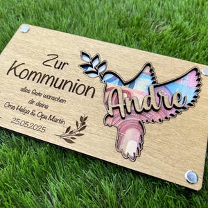 Geldgeschenk aus Holz / personalisiertes Geldgeschenk zur Kommunion / Kommuniongeschenk / Geschenk Paten / Holzkarte als Geldgeschenk