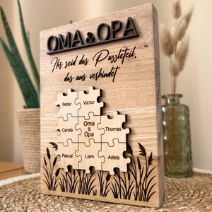 Geschenk für Oma und Opa Holzblock aus Eiche mit Puzzle personalisiert – Geschenk für Großeltern zum Hochzeitstag - Weihnachten - Geburtstag