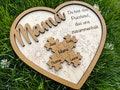 Wooden heart for mom with personalized puzzle with names of family members for a special birthday or Christmas product logo
