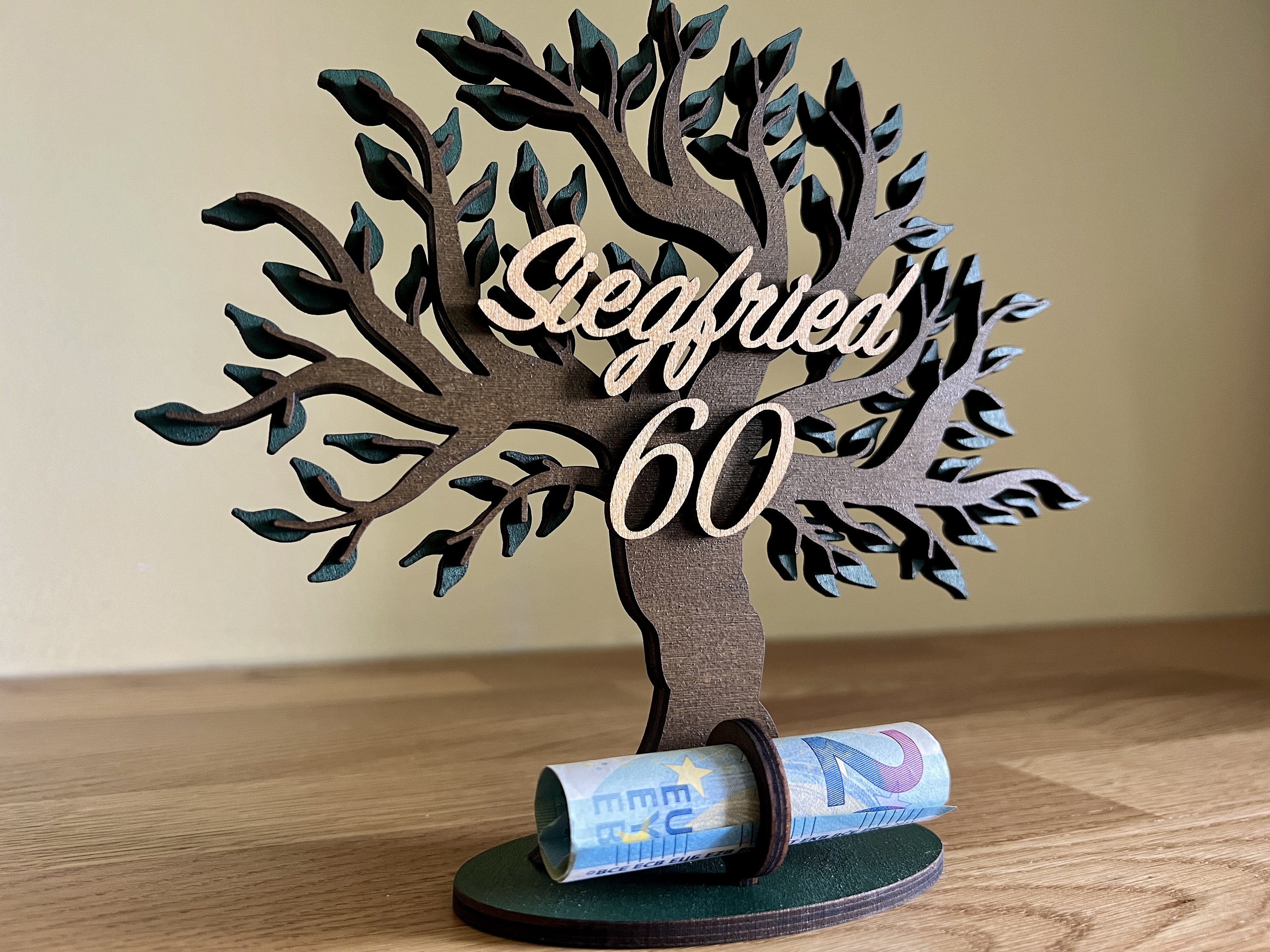 Geldgeschenk Lebensbaum aus Holz personalisiert Geburtstag Etsy.de