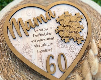 Geschenk für Mama aus Holz – Personalisiertes Familien Puzzle mit Namen zum Geburtstag - Du bist das Puzzleteil, das uns zusammenhält