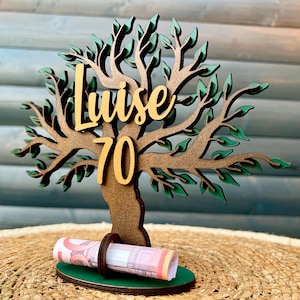 Geldgeschenk zum Geburtstag „Lebensbaum“ aus Holz personalisiert mit Name und Alter nach Wahl Geschenk Baum des Lebens Geburtstagsgeschenk
