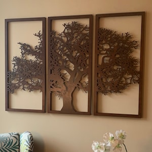 3-piece set “Tree of Life” made of wood with reinforced frame/tree of life/wooden picture/wooden decoration/esoteric/wall decoration/picture