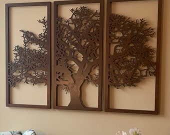 3 teiliges Set „Baum des Lebens“ aus Holz mit Rahmen verstärkt/Lebensbaum/Holzbild/Holzdekoration/Esoterik/Wanddeko/Bild
