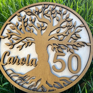 Geburtstag Baum des Lebens personalisiert Alter Name Wunschtext Rückseite aus Holz Geschenk Lebensbaum Aufsteller Aufhängung Standfuss