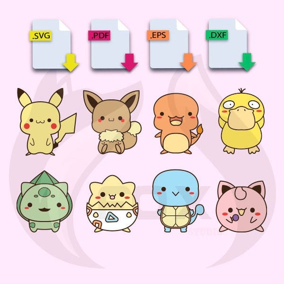 Pokemon Vector File Kawaii Pikachu Charmander Bulbasaur Squirtle Svg Pdf  Eps Dxf Instant Download