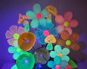 GLOW in the DARK Flowers Resin GLOW in the dark Flowers Blacklight glow flowers Gift for Mom gift for teen Assortment in vase