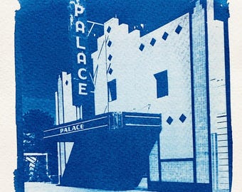 The Palace Theater - Marfa, Texas - Original Cyanotype, Unique, 8x8 Format, Unframed