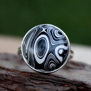 Bague en fordite ronde, bague en agate ronde en fordite unique, bague en pierre argentée faite main, bague en pierre en argent sterling, bijoux tendance taille de bague #6