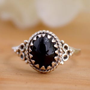 Black Onyx Ring, 925 Sterling Silver, Oval Onyx Ring, Cabochon Onyx Ring, Dainty Black Onyx Ring, Tiny Women Silver Jewelry, Christmas Gifts