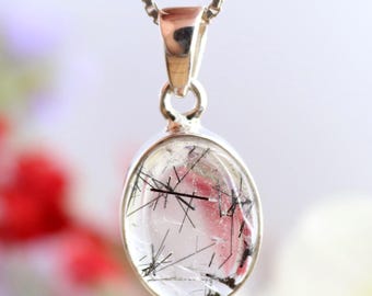 Tourmalinated Quartz Pendant, 925 Sterling Silver, Black Tourmaline Rutilated Quartz, Tourmalated Quartz Pendant, Women Silver Gifts Jewelry