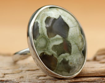 Rainforest Jasper Oval Ring | 925 Sterling Silver | Rhyolite Gemstone | Healing Stone Jewelry Size #7