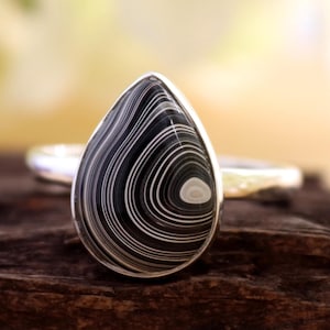 Unique Fordite Ring, Teardrop Fordite Ring, Handmade Silver Ring, Pear Agate Ring, Sterling Silver Ring, Statement Gift Jewelry Ring Size #9