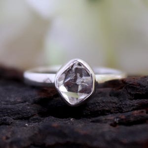 Raw Herkimer Diamond Ring, Rough Diamond Ring, Sterling Silver Ring, Handmade Meditation Ring, Gift For Her Women Silver Jewelry Ring Size 6