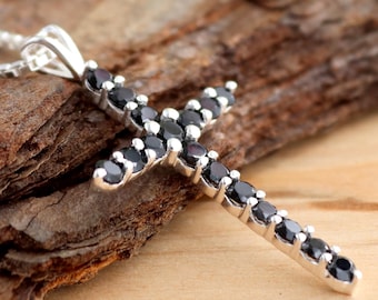 Schwarzer Onyx Kreuz Anhänger, 925 Sterling Silber, Kreuz Onyx Halskette, Schwarzer Onyx Anhänger, Onyx Tropfen Anhänger, Frauen Silber Geschenke Schmuck