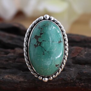 Tibetan Turquoise Ring, 925 Sterling Silver, Oval Turquoise Ring, Tibetan Turquoise Jewelry, Christmas Gifts, Handmade Turquoise Ring Size 9