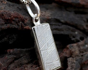 Meteorite Pendant | Sterling Silver Jewelry | Muonionalusta Meteorite Rectangular Pendant, Unisex Jewelry