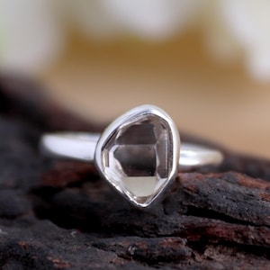 Rough Diamond Ring, Raw Herkimer Diamond Ring, Sterling Silver Ring, Handmade Meditation Ring, Gift For Her Women Silver Jewelry Ring Size 6
