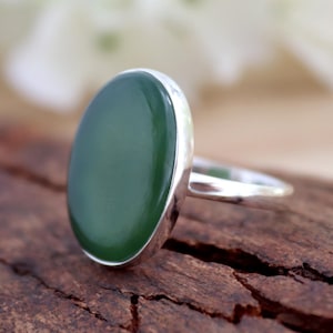 Nephrite Jade Ring, Oval Gemstone Ring, Green Jade Ring, Luck Ring, 925 Sterling Silver, Handmade Ring, Jadeite Ring, Women Silver Gifts
