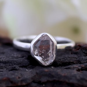 Raw Herkimer Diamond Ring, Rough Diamond Ring, Sterling Silver Ring, Handmade Meditation Ring, Gift For Her Women Silver Jewelry Ring Size 7