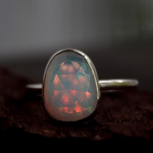 Ethiopian Opal Ring, 925 Sterling Silver Ring, Rose Cut Opal Ring, Women Silver Ring, Fancy Cut Ethiopian Opal Jewelry, Rose Cut Ring Size 9