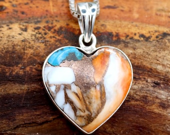 スパイニーオイスター銅ターコイズハートペンダント/モハーベ