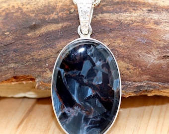 Pietersite Oval Pendant, 925 Sterling Silver, Large Gray Pietersite Necklace, Real Gorgeous Pietersite, Tempest Stone, Women Christmas Gifts