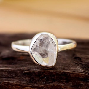 Rough Diamond Ring, Raw Herkimer Diamond Ring, Sterling Silver Ring, Handmade Meditation Ring, Women Silver Jewelry, Gifts Her, Ring Size 10