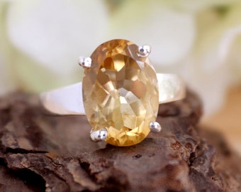 Natural Purple Oval Cut Amethyst Silver Ring, Cut Citrine Prong Shape Ring, Smoky Quartz Stress Stone Dainty Aquarius Sterling Silver Ring