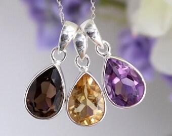 Citrine Pendant, Sterling Silver, Amethyst Pendant, Smoky Quartz Pendant, Gemstone Jewelry, Gemstone pendant,  Handmade pendant, Teardrop