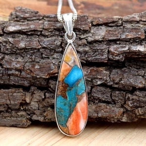 Spiny Oyster Pendant, 925 Sterling Silver, Pear Oyster Copper Turquoise, Teardrop Oyster Turquoise, Orange Oyster Turquoise, Christmas Gifts
