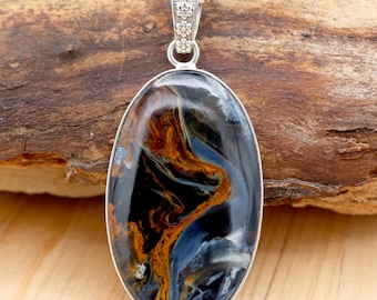 Oval Pietersite Pendant, Bezel Set Sterling Silver, Women's Jewelry