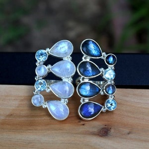 Labradorite Ring, Moonstone Ring, statement ring, Handmade Silver Ring, Gift For Her, bold gemstone ring, Rainbow moonstone ring, 925 silver